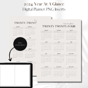 2024 Year At A Glance V2 | Digital Planner PNG Inserts | Beige Non-Transparent 1