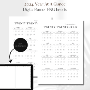 2024 Year At A Glance V2 | Digital Planner PNG Inserts | White Non-Transparent 1