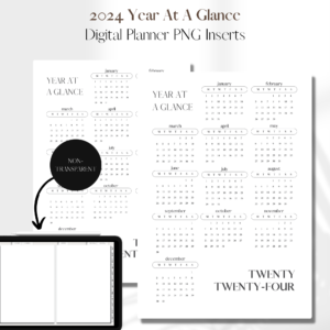 2024 Year At A Glance V1 | Digital Planner PNG Inserts | White Non-Transparent 1