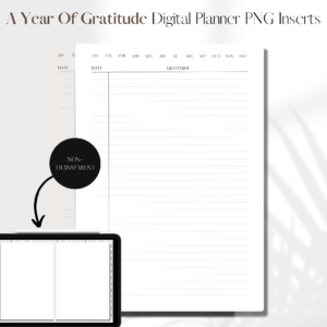 A Year Of Gratitude | Digital Planner PNG Inserts | White Non-Transparent 1