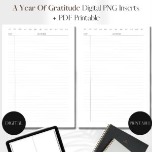 A Year Of Gratitude | PNG Digital + PDF Printable Planner Insert | Set 1