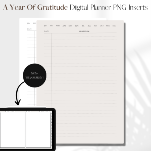 A Year Of Gratitude | Digital Planner PNG Inserts | Beige Non-Transparent 1