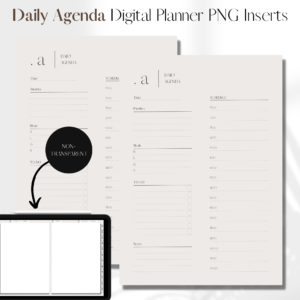 Daily Agenda Scheduled UNDATED | Digital Planner PNG Inserts | Beige Non-Transparent 1