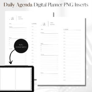 Daily Agenda Scheduled UNDATED | Digital Planner PNG Inserts | White Non-Transparent 1