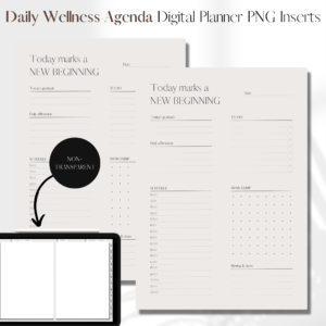 Daily Wellness Agenda UNDATED | Digital Planner PNG Inserts | Beige Non-Transparent 1