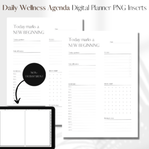 Daily Wellness Agenda UNDATED | Digital Planner PNG Inserts | White Non-Transparent 1