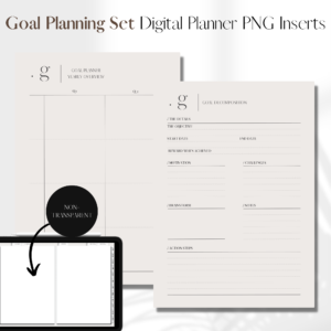 Goal Planner UNDATED | Digital Planner PNG Inserts | Beige Non-Transparent 1