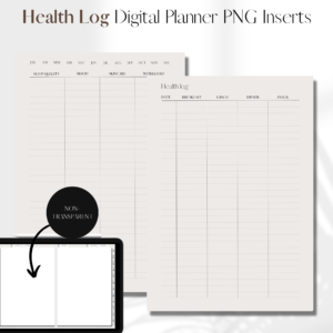 Health Log UNDATED | Digital Planner PNG Inserts | Beige Non-Transparent 1
