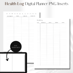 Health Log UNDATED | Digital Planner PNG Inserts | White Non-Transparent 1
