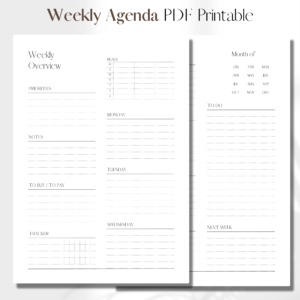 Horizontal Weekly Agenda + Meal Plan UNDATED | PDF Printable Planner Insert | A5 1