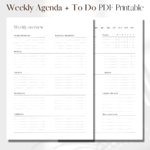 Horizontal Weekly Agenda + TO DO UNDATED | PDF Printable Planner Insert | A5 1