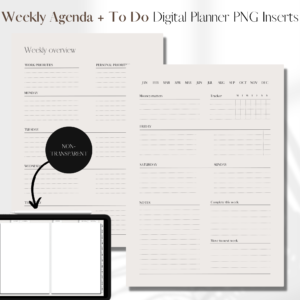Horizontal Weekly Agenda + TO DO UNDATED | Digital Planner PNG Inserts | Beige Non-Transparent 1