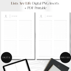 List UNDATED | PNG Digital + PDF Printable Planner Insert | Set 1