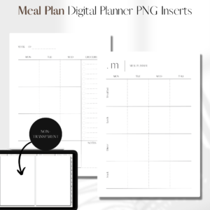 Meal Planner | Digital Planner PNG Inserts | White Non-Transparent 1
