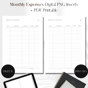 Monthly Expenses Tracker UNDATED | PNG Digital + PDF Printable Planner Insert | Set 1