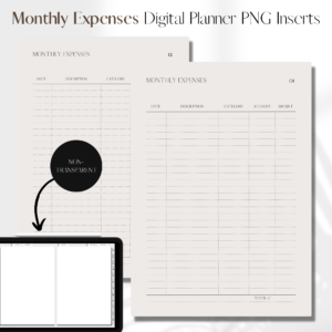 Monthly Expenses Tracker UNDATED | Digital Planner PNG Inserts | Beige Non-Transparent 1