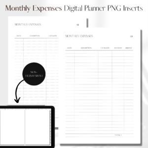 Monthly Expenses Tracker UNDATED | Digital Planner PNG Inserts | White Non-Transparent 1