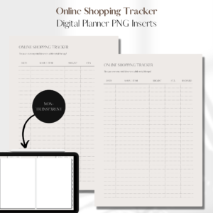 Online Shopping Tracker | Digital Planner PNG Inserts | Beige Non-Transparent 1