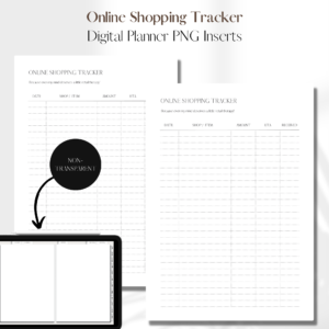 Online Shopping Tracker | Digital Planner PNG Inserts | White Non-Transparent 1
