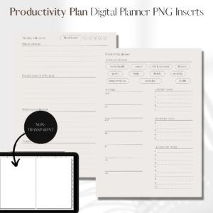 Productivity planner UNDATED | Digital Planner PNG Inserts | Beige Non-Transparent 1