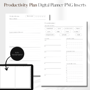 Productivity planner UNDATED | Digital Planner PNG Inserts | White Non-Transparent 1