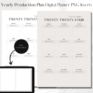2024-2025 Year At A Glance Production Planner | Digital Planner PNG Inserts | Beige Non-Transparent 1