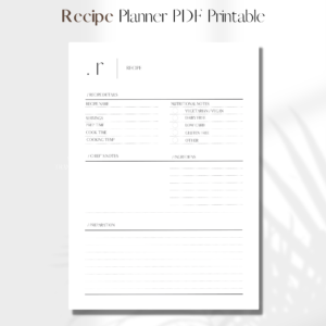Recipe | PDF Printable Planner Insert | A5 1