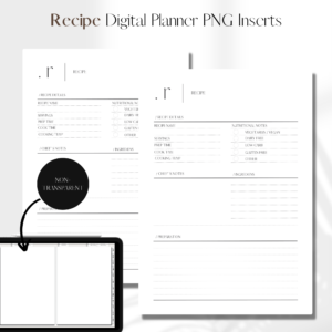 Recipe | Digital Planner PNG Inserts | White Non-Transparent 1