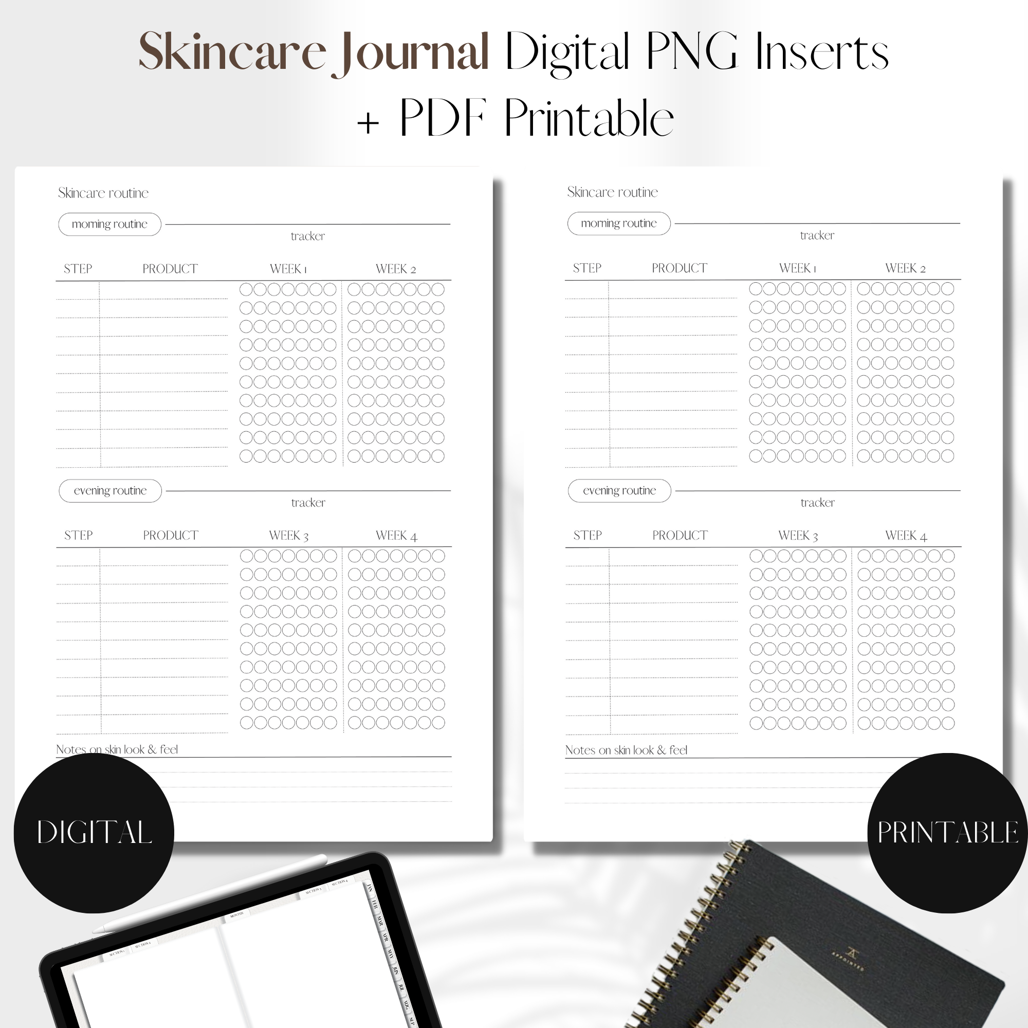 Skincare Journal UNDATED | PNG Digital + PDF Printable Planner Insert ...