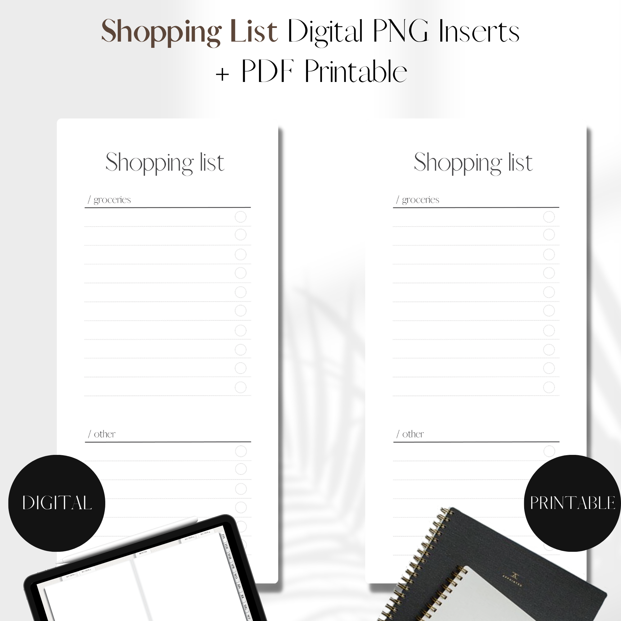 Shopping list | PNG Digital + PDF Printable Planner Insert | Set ...