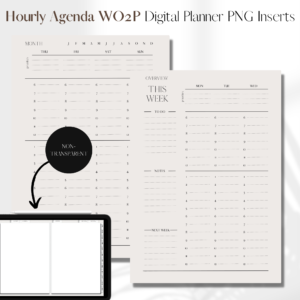 Weekly Agenda - Vertical Hourly UNDATED | Digital Planner PNG Inserts | Beige Non-Transparent 1