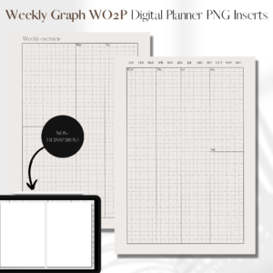 Weekly Agenda - Weekly Graph on 2 Pages with Split Weekend | Digital Planner PNG Inserts | Beige Non-Transparent 1