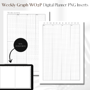 Weekly Agenda - Weekly Graph on 2 Pages with Even Days | Digital Planner PNG Inserts | White Non-Transparent 1