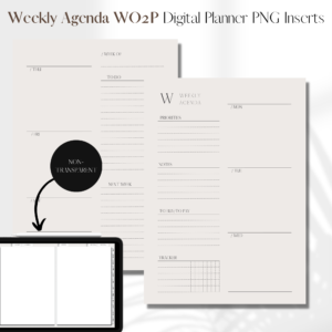 Weekly Agenda Week on 2 pages UNDATED | Digital Planner PNG Inserts | Beige Non-Transparent 1
