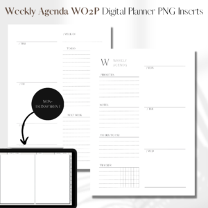 Weekly Agenda WO2P UNDATED | Digital Planner PNG Inserts | White Non-Transparent 1