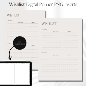 Wishlist UNDATED | Digital Planner PNG Inserts | Beige Non-Transparent 1