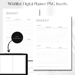 Wishlist UNDATED | Digital Planner PNG Inserts | White Non-Transparent 1