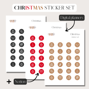 Christmas | Digital Stickers Set | Digital Planning + Notion | Black, Red & Gold Cover