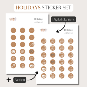 Holidays | Digital Stickers Set | Digital Planning + Notion | Gold Cover