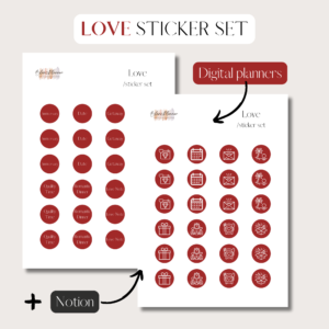 Love | CLASSIC Digital Stickers Set | Digital Planning + Notion | RED