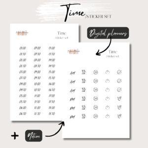 Time | Digital Handdrawn Stickers Set | Digital Planning + Notion | Black