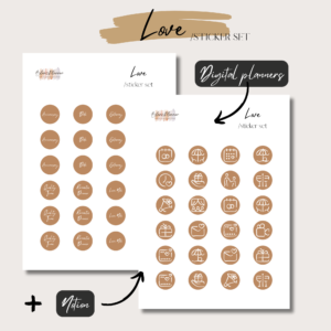 Love | HANDDRAWN Digital Stickers Set | Digital Planning + Notion | Gold 1