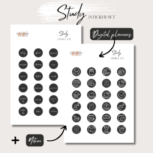 Study | Digital Handdrawn Stickers Set | Digital Planning + Notion | Black 1