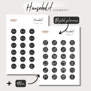 Household | Digital Handdrawn Stickers Set | Digital Planning + Notion | Black 1