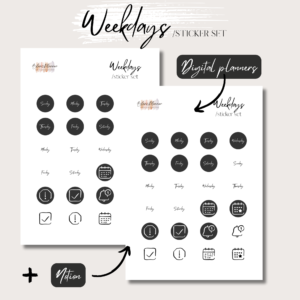Weekdays | Digital Handdrawn Stickers Set | Digital Planning + Notion | Black 1