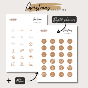 Christmas | Digital Hanndrawn Stickers Set | Digital Planning + Notion | Gold 1