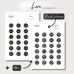Love | HANDDRAWN Digital Stickers Set | Digital Planning + Notion | Black 1