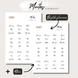 Months | Digital Handdrawn Stickers Set | Digital Planning + Notion | Black