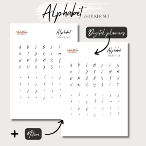 Alphabet | Digital Handdrawn Stickers Set | Digital Planning + Notion | Black