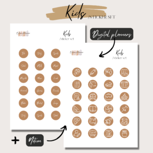 Kids | Handdrawn Digital Stickers Set | Digital Planning + Notion | Gold 1